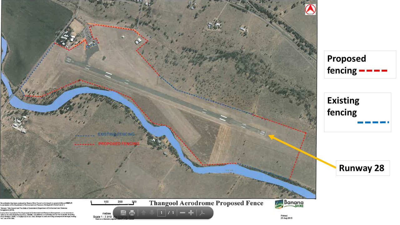 Figure 2: Thangool airport with current and proposed fencing marked